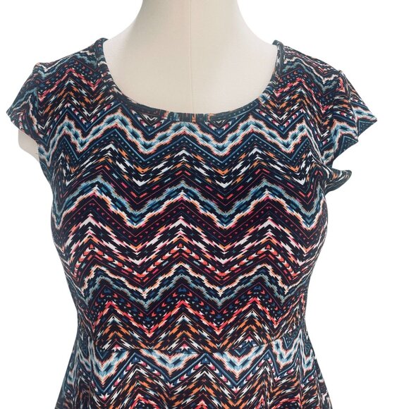 Tribal Chevron Mini Dress Cap Sleeve Fit And Flare Boho Festival Indie Y2K - Picture 4 of 10